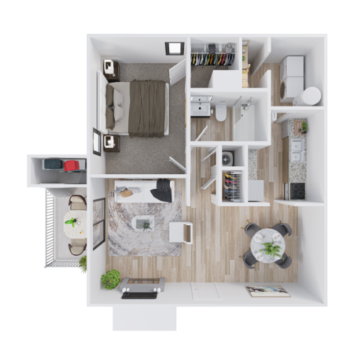 Floor plan for 1 bed, 1 bath, 721 sqft